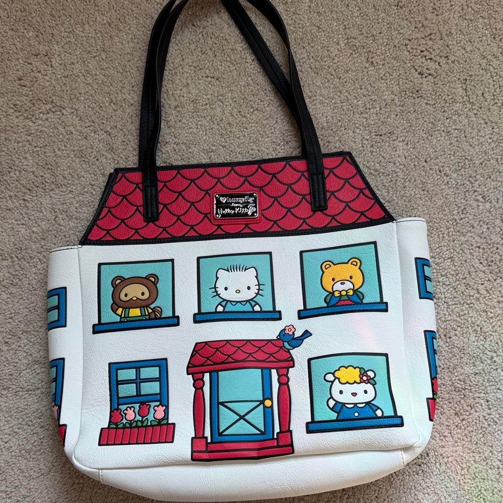 NWT Loungefly X Hello Kitty Window-Print Tote Bag in White, Red, Blue & Black